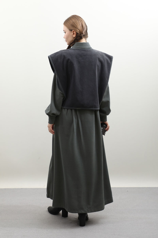 Kot Yelekli Triko Elbise Antrasit - 13