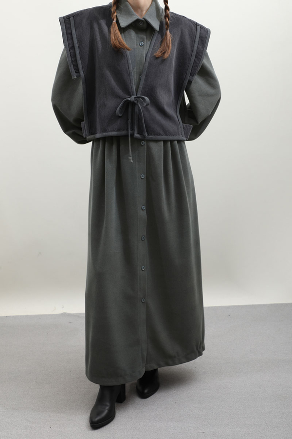 Kot Yelekli Triko Elbise Antrasit - 8