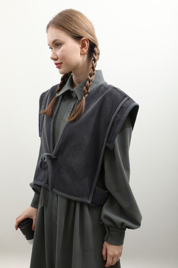 Kot Yelekli Triko Elbise Antrasit - 10