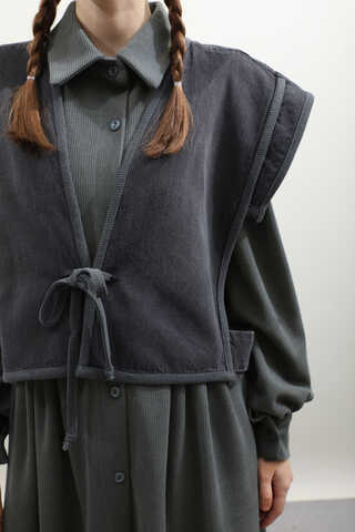 Kot Yelekli Triko Elbise Antrasit - 11