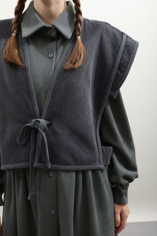 Kot Yelekli Triko Elbise Antrasit - 11