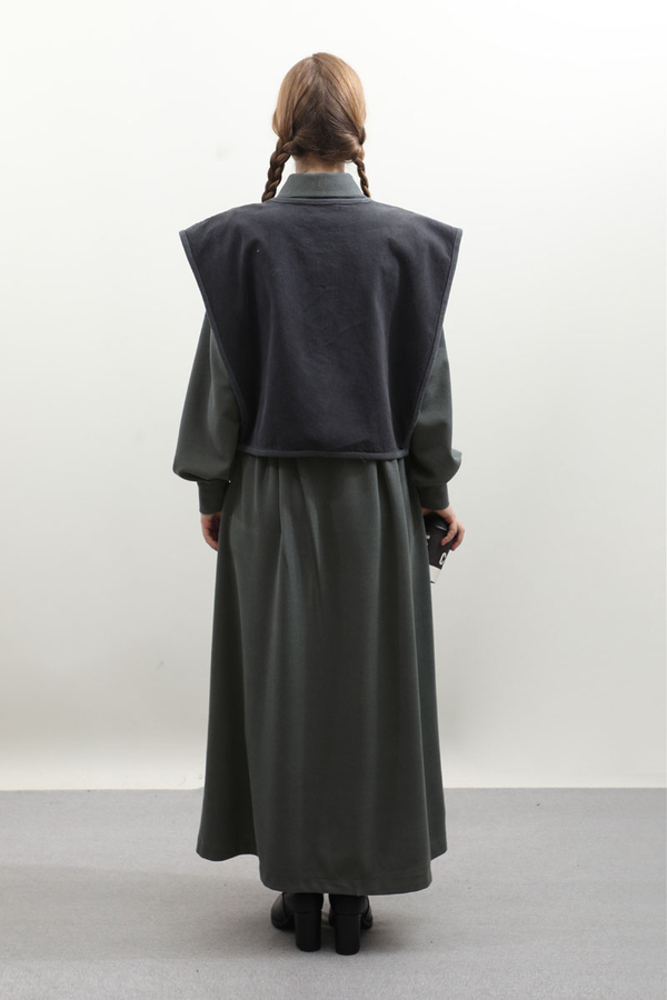 Kot Yelekli Triko Elbise Antrasit - 12