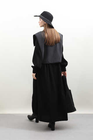 Kot Yelekli Triko Elbise Siyah - 10