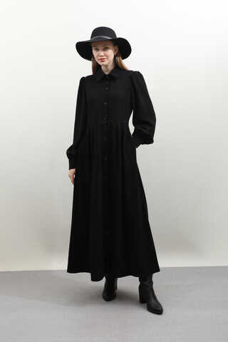 Kot Yelekli Triko Elbise Siyah - 3