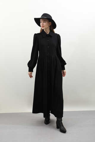 Kot Yelekli Triko Elbise Siyah - 5