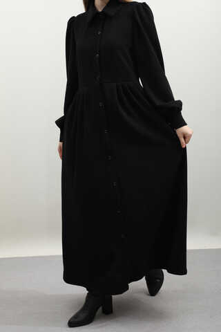 Kot Yelekli Triko Elbise Siyah - 7