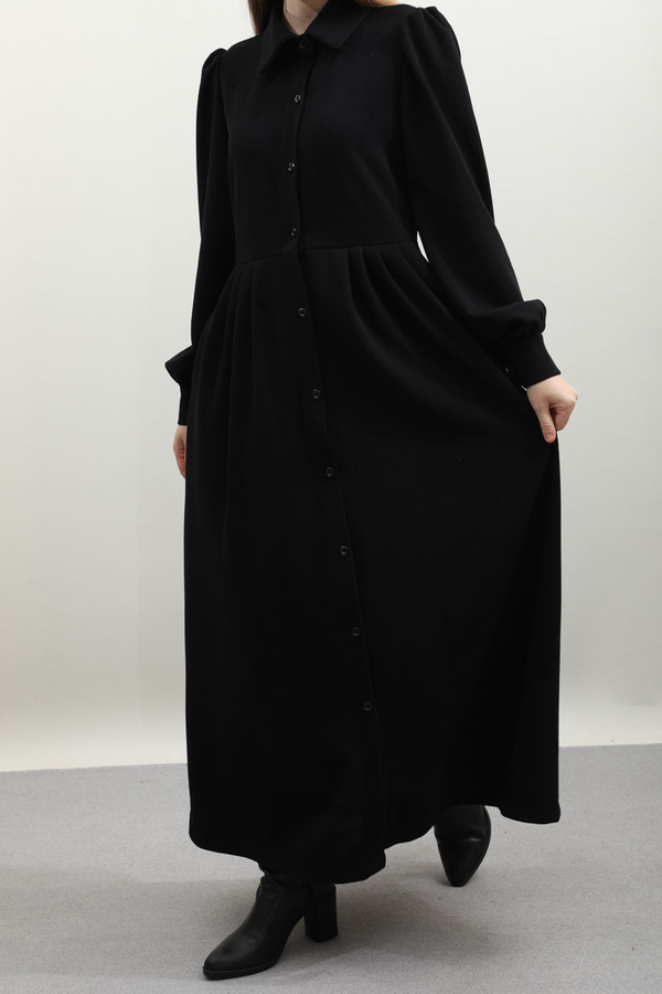 Kot Yelekli Triko Elbise Siyah - 7