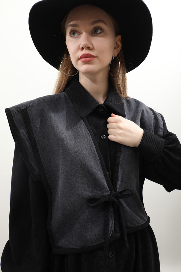 Kot Yelekli Triko Elbise Siyah - 9