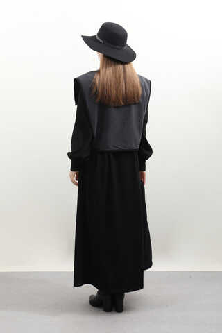 Kot Yelekli Triko Elbise Siyah - 11