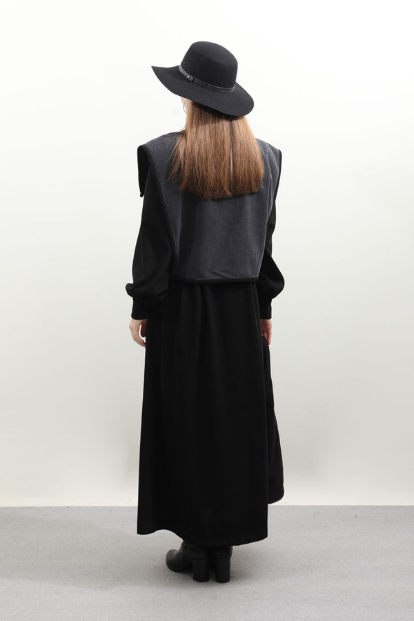 Kot Yelekli Triko Elbise Siyah - 11