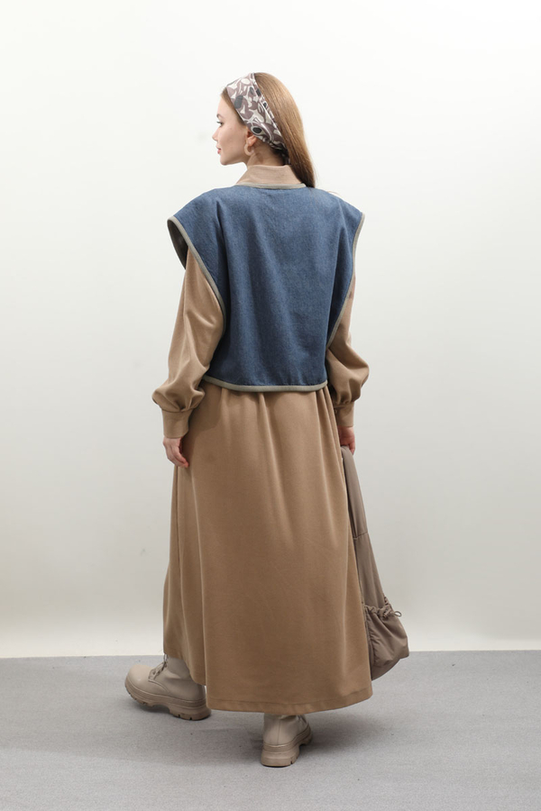 Kot Yelekli Triko Elbise Vizon - 18