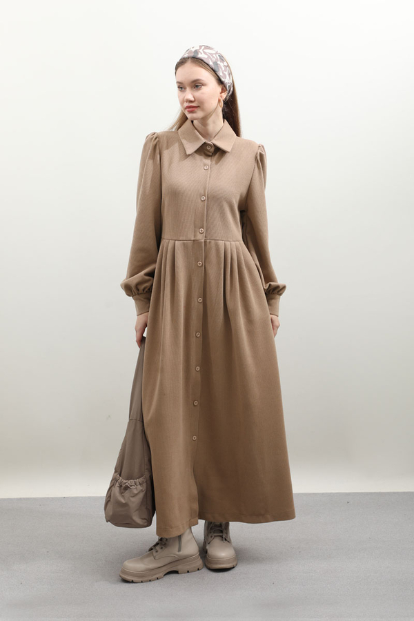 Kot Yelekli Triko Elbise Vizon - 11