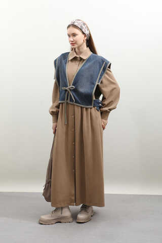 Kot Yelekli Triko Elbise Vizon - 13