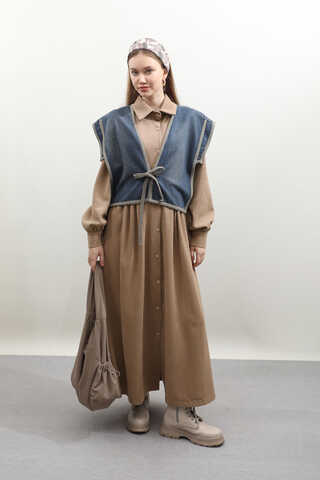 Kot Yelekli Triko Elbise Vizon - 10