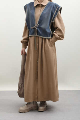 Kot Yelekli Triko Elbise Vizon - 15