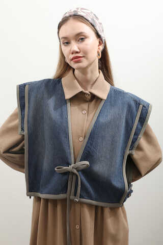 Kot Yelekli Triko Elbise Vizon - 16