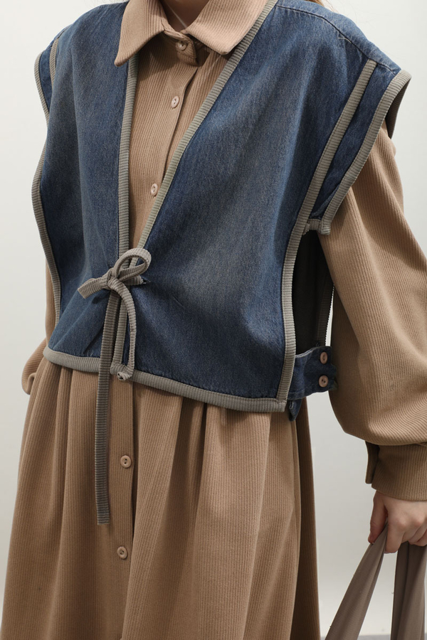 Kot Yelekli Triko Elbise Vizon - 17