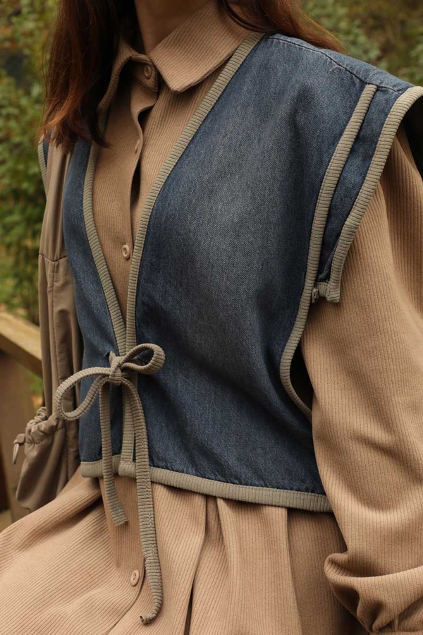 Kot Yelekli Triko Elbise Vizon - 7