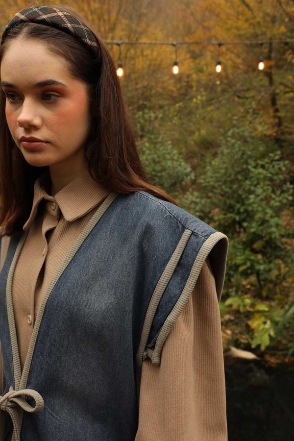 Kot Yelekli Triko Elbise Vizon - 5