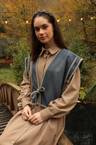 Kot Yelekli Triko Elbise Vizon - 2