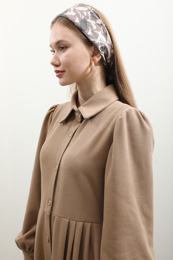 Kot Yelekli Triko Elbise Vizon - 12