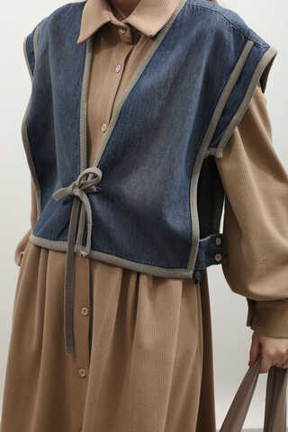 Kot Yelekli Triko Elbise Vizon - 17