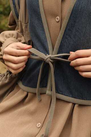 Kot Yelekli Triko Elbise Vizon - 4