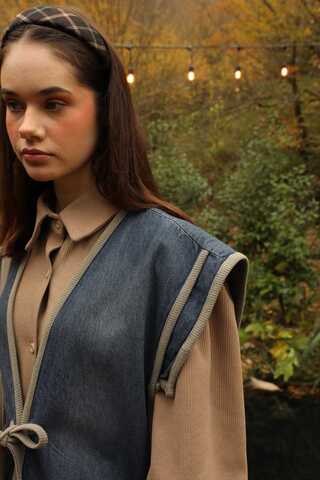 Kot Yelekli Triko Elbise Vizon - 5