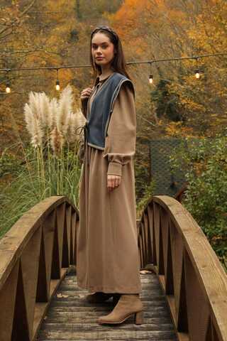 Kot Yelekli Triko Elbise Vizon - 6