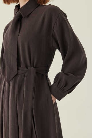 Kravat Detaylı Elbise Acı Kahve - 2