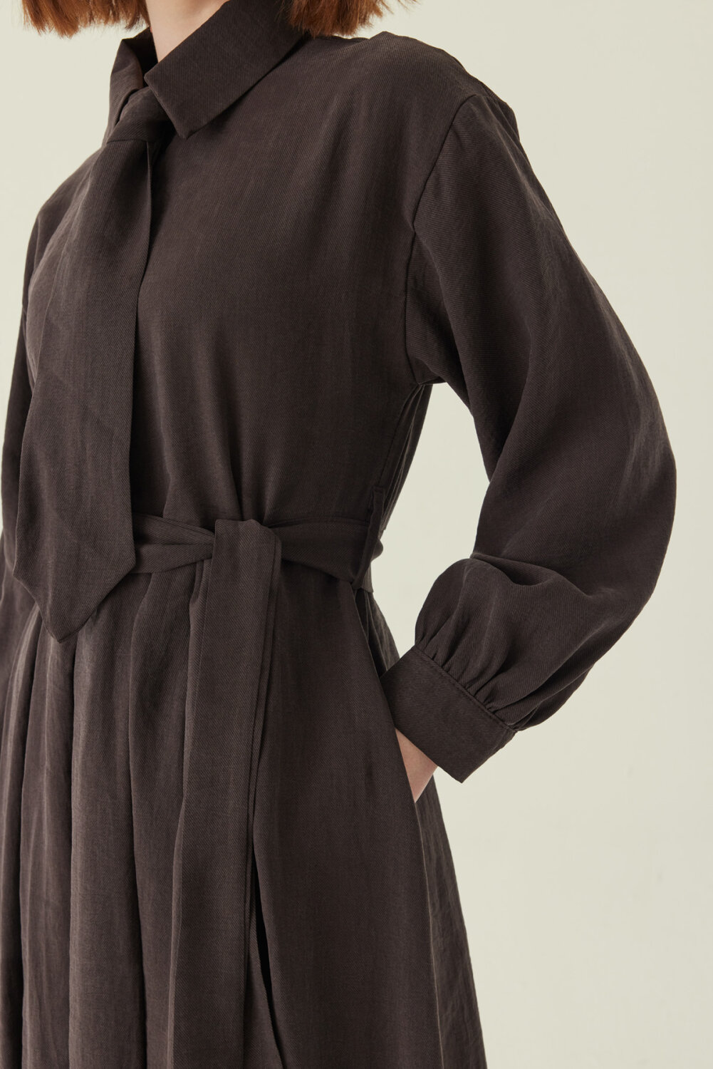 Kravat Detaylı Elbise Acı Kahve - 2