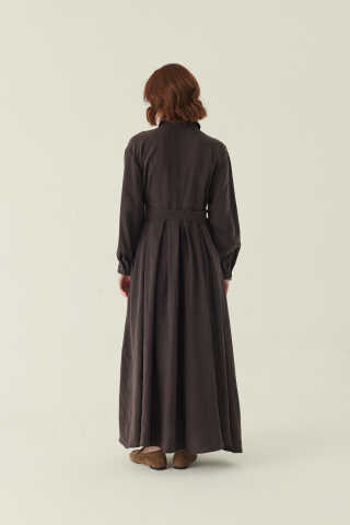 Kravat Detaylı Elbise Acı Kahve - 4