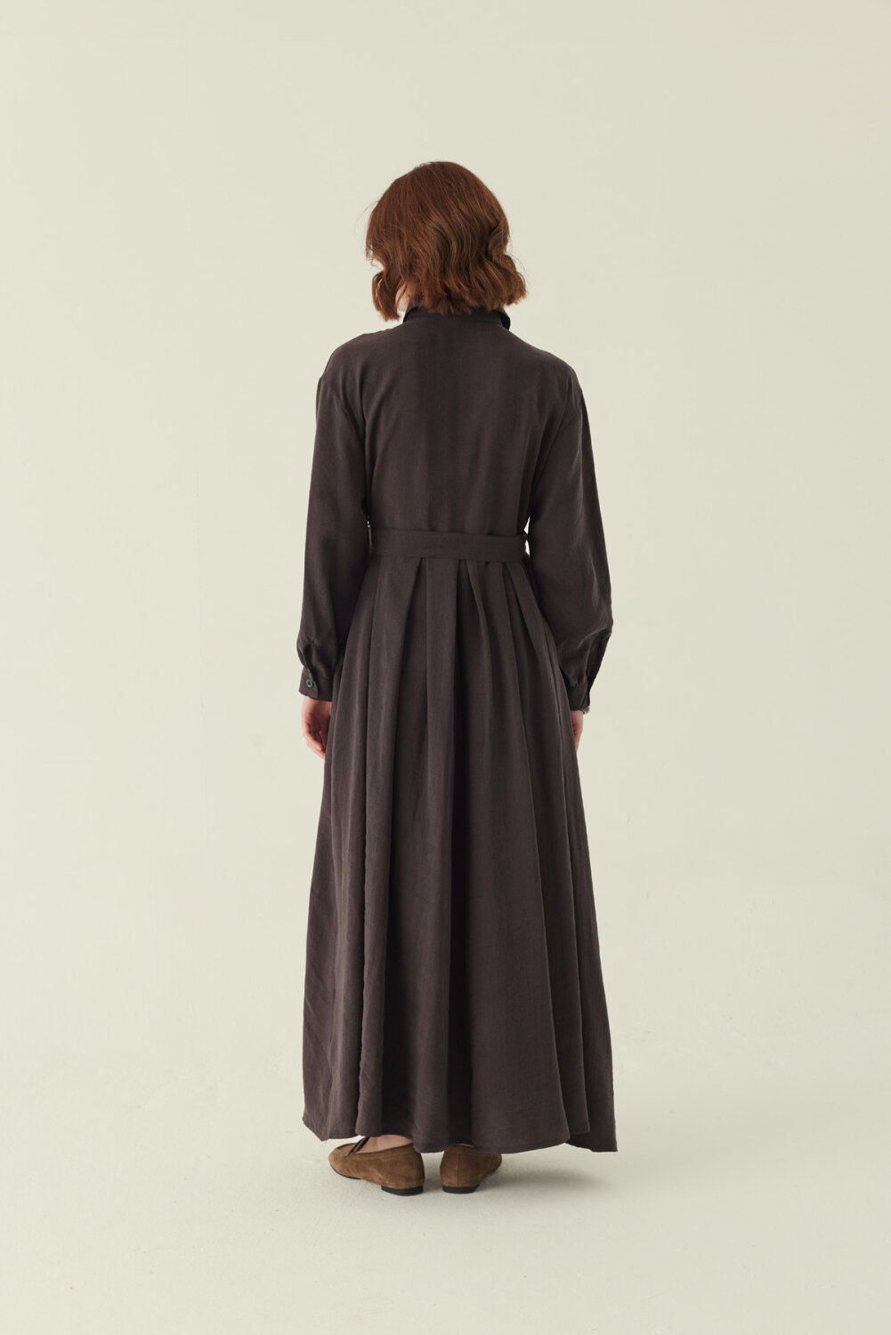 Kravat Detaylı Elbise Acı Kahve - 4