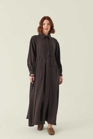 Kravat Detaylı Elbise Acı Kahve - 5