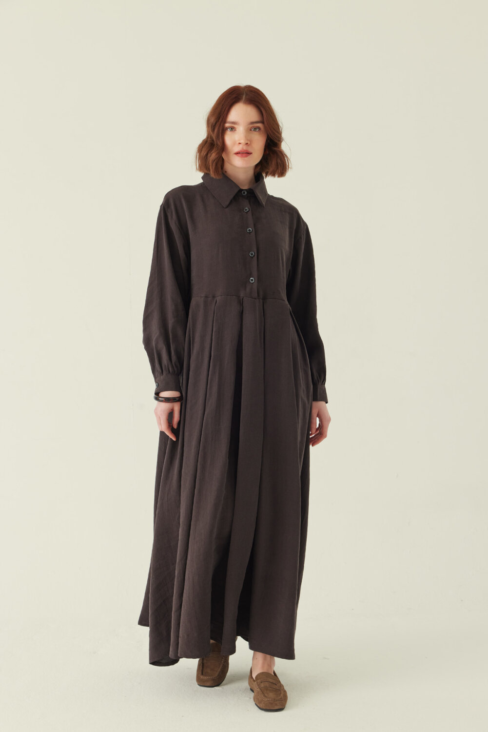 Kravat Detaylı Elbise Acı Kahve - 5