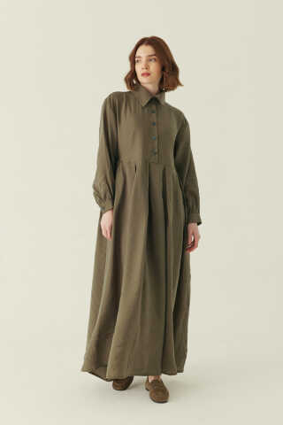 Kravat Detaylı Elbise Haki - 5