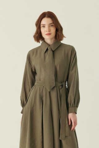 Kravat Detaylı Elbise Haki - 2