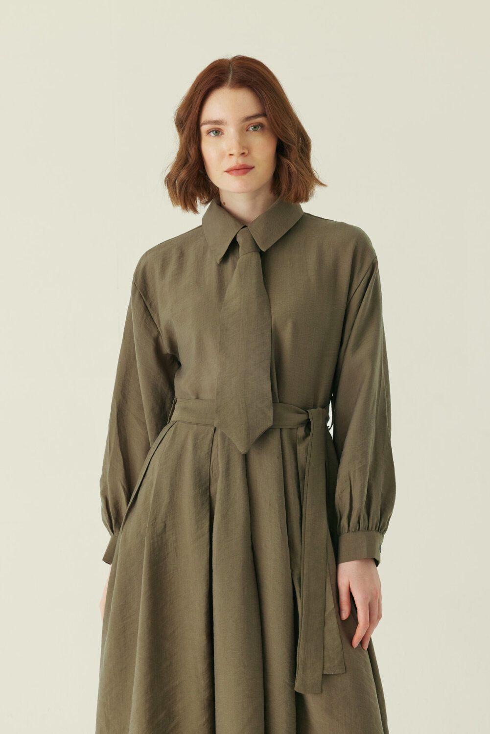 Kravat Detaylı Elbise Haki - 2