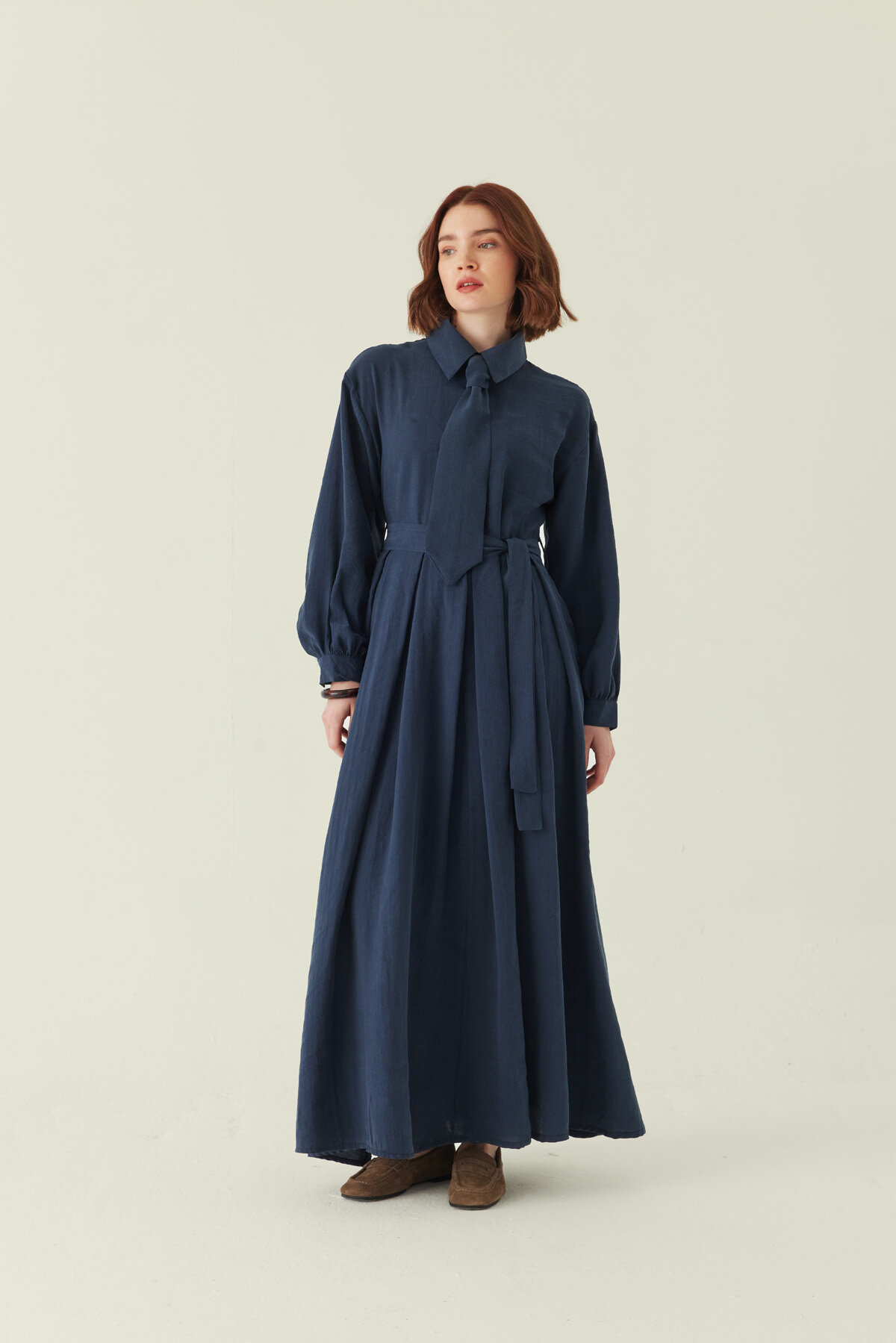 Kravat Detaylı Elbise Lacivert