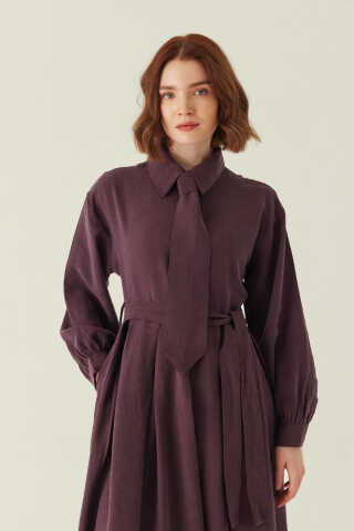 Kravat Detaylı Elbise Mürdüm - 2