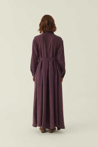 Kravat Detaylı Elbise Mürdüm - 4