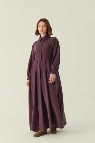 Kravat Detaylı Elbise Mürdüm - 3