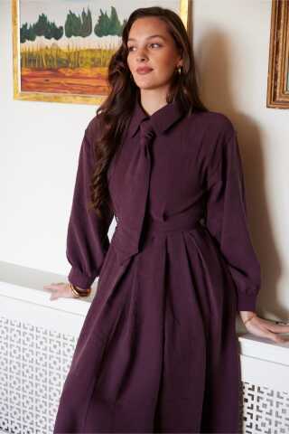 Kravat Detaylı Elbise Mürdüm - 2