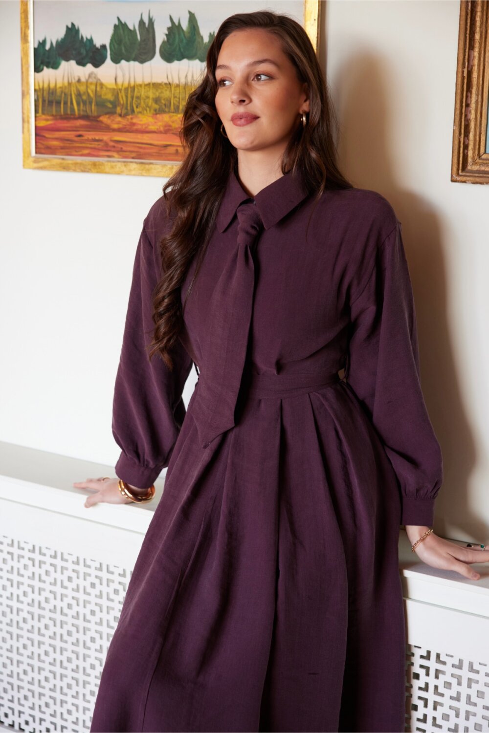 Kravat Detaylı Elbise Mürdüm - 2