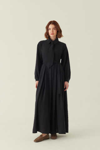 Kravat Detaylı Elbise Siyah - 2