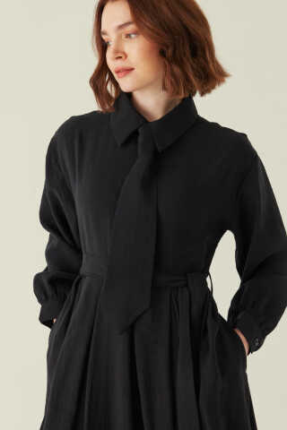 Kravat Detaylı Elbise Siyah - 3