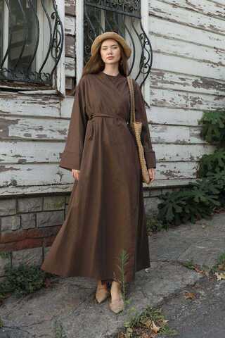 Kruvaze Bağlamalı Abaya Kahverengi - 2