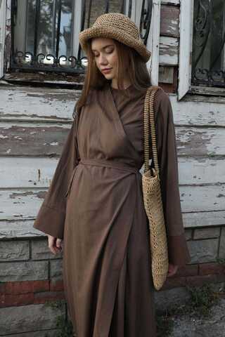 Kruvaze Bağlamalı Abaya Kahverengi - 8