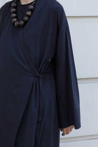 Kruvaze Bağlamalı Abaya Lacivert - 4