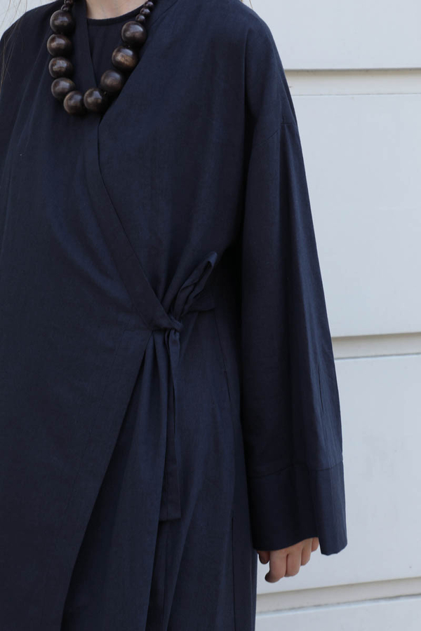 Kruvaze Bağlamalı Abaya Lacivert - 4